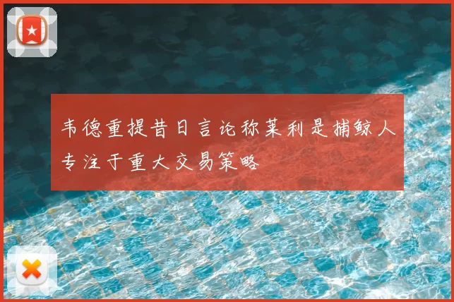 韦德重提昔日言论称莱利是捕鲸人专注于重大交易策略